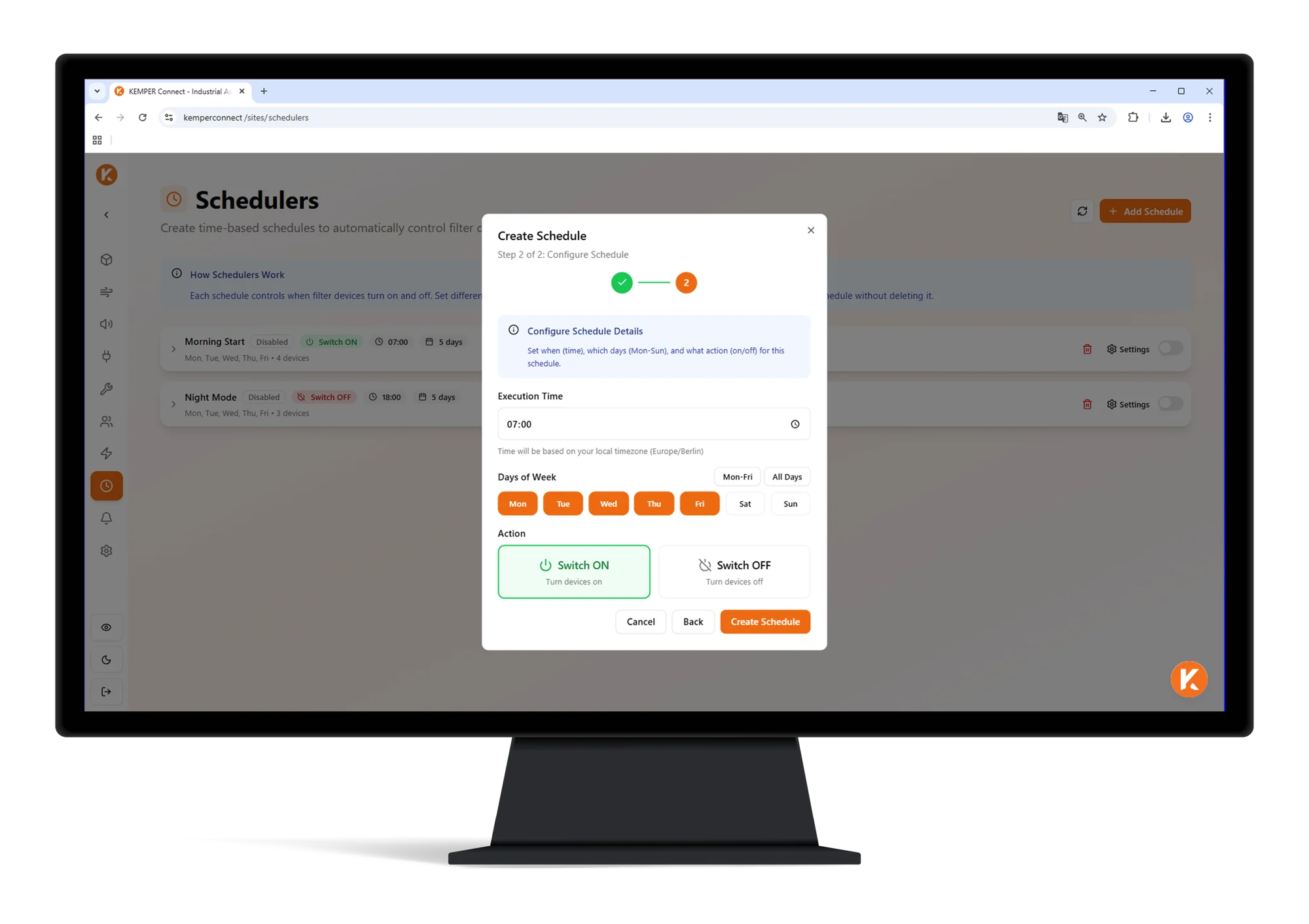 Dashboard der KEMPER Connect Plattform zur digitalen Überwachung und Verwaltung von Absaug- und Filteranlagen.